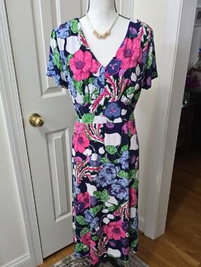PERCEPTIONS NEW YORK BRAND WOMEN'S PLUS SIZE BLUE & PINK FLORAL DRESS SIZE 1X